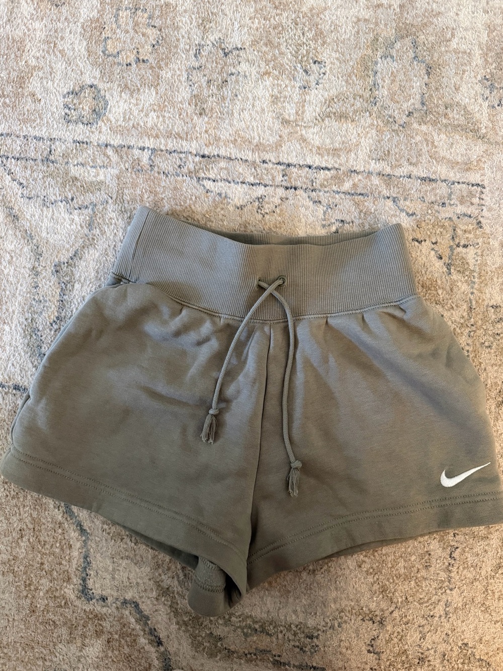 Nike Olive Green Women's Fleece Shorts with Drawstring Waist and pockets